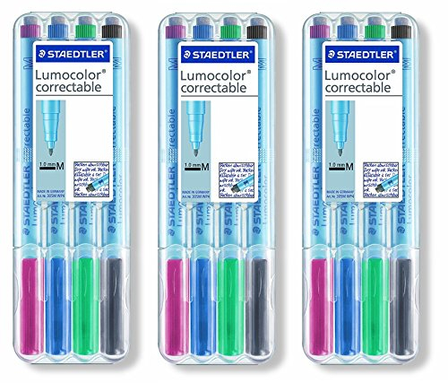 Staedtler Lumocolor 305M WP4-1 Folienstift, correct M Staedtler Box, 3 Set mit je 4 Stück (correct M | 4er Set, Mehrfarbig, 12)