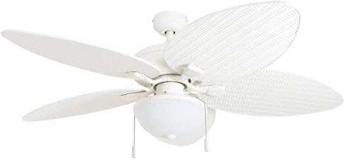 Honeywell Ceiling Fans Inland Breeze, 52 Inch Tropical Indoor Outdoor Ceiling Fan with Light, Pull Chain, Three Mount Options, Weather Resistant Blades - 50511-01 (White)