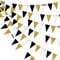 30 Feet Double Sided Glitter Paper Triangle Flag,Bunting Pennant Banner for Birthday Holiday Wedding Anniversary Graduation Theme Christmas Party Supplies Decorations.（Gold+Mirror-like silver+Black)