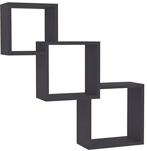 vidaXL Cube Wandregal Hängeregal Bücherregal Regalwürfel Cube Lounge CD DVD Regal Schweberegal Wand Deko Grau 68x15x68cm Holzwerkstoff
