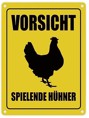 Vorsicht spielende Hühner Metallschild mit Huhn Motiv Hühner Hahn Henne Achtung
