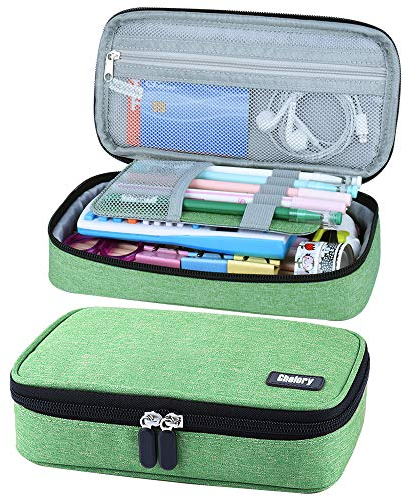 Chelory Big Pencil Case Large Capacity Pencil Bag Pouch Pen Case for Boys Girls Middle High School Students Office Stationery Desk Organizer Storage Cosmetic Makeup Bag Supplies (Green)