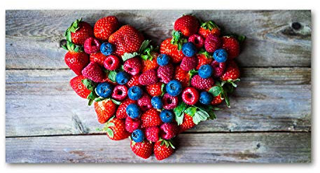 Tulup Glas-Bild Wandbild aus Glas - Wandkunst - Wandbild hinter gehärtetem Sicherheitsglas - Dekorative Wand für Küche & Wohnzimmer 120x60 - Essen & Getränke - Früchte Herz - Rot