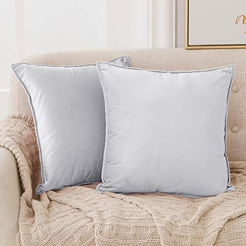 Deconovo Kissenbezug Samt Kissenbezüge Kissenhülle Dekoration Zierkissenbezüge Wohnzimmer Sofakissen Kinderzimmer Dekokissen Schlafzimmer Kissenhüllen Sofa Couch, 50x50 cm, Hellgrau, 2er Set