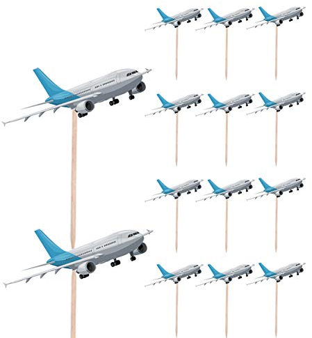 AK Giftshop Aeroplane Birthday Party Food Cupcakes Picks Decorations Toppers (pack of 14)
