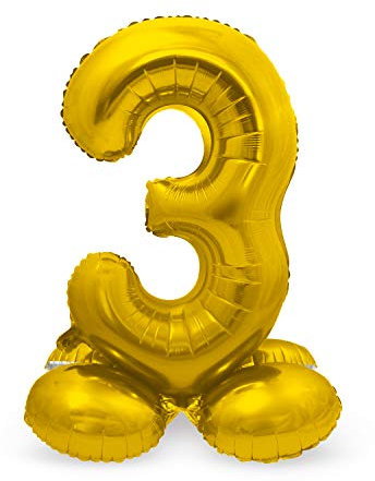 Folat 64703 - Folienballon Zahl 3 - Gold mit Basis ca. 81 cm