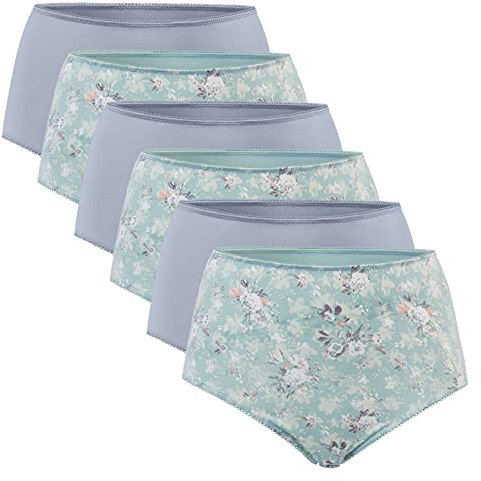 Celodoro Damen Taillenslip (6er Pack) Microfaser-Slip mit Blümchen-Muster - Grau Multicolor XL (48-50)