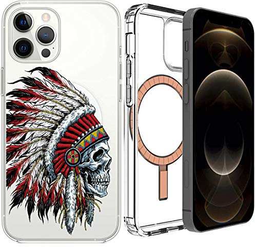 Mixroom - Case for Apple iPhone 13 with Magnetic Circle Compatible with MagSafe Power Supply Indian Skull Design with Feathers 438