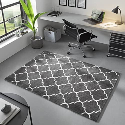 Taracarpet Kurzflor Wohnzimmer Designer Teppich Valetta in skandinavischem Boho Muster waschbar Anthrazit 120x170 cm