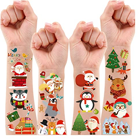 Leesgel Weihnachten Temporäre Tattoos für Kinder, 30 Blätter Wasserdichte Tatoos Aufkleben für Weinachtsdekorationen Mitgebsel Kindergeburtstag Party Zubehör