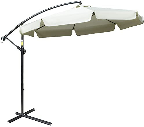 Outsunny Parasol déporté octogonal inclinable manivelle avec pied en croix Ø 2,65 x 2,45H m beige