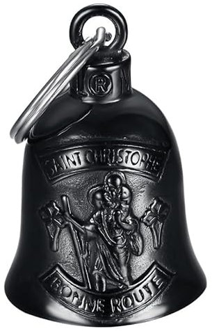 MOCY BELL - Clochette moto Saint-Christophe Bonne route Guardian Gremlin Acier inoxydable Noir