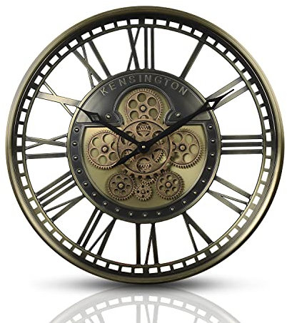 Samilito Wanduhr mit echtem Bewegungsgetriebe Zahnrädern römische oder arabische Ziffern (Römische Zahlen, Gold)