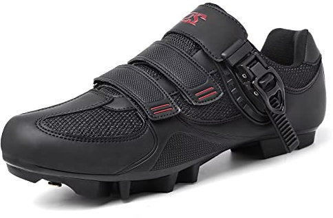 Prodkfe Moutntain Fahrradschuhe Herren Damen MTB Schuhe SPD Mountainbike Schuhe mit Schnalle C Schwarz-Rot 44 EU