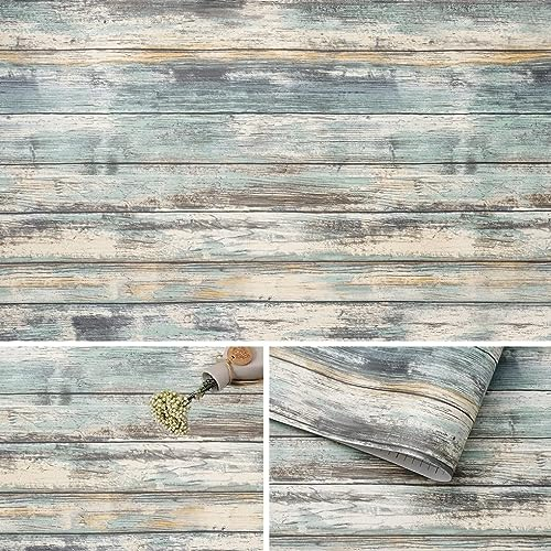 Arthome Rustique Bois Bleu Auto Adhesif Papier Peint 44cmx2m Autocollant Vinyle Décoratif Planche de Bois Film Vintage Revêtement Mural pour Meubles Facile à Nettoyer Papier Grain de Bois