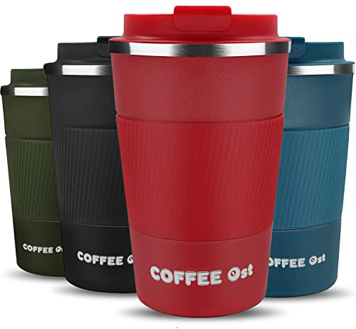 Cala Verde termo cafe - vaso termo cafe para llevar, taza termica 380ml, taza termo, vaso termico, termo para cafe, taza térmica de acero inoxidable, tazas de café reutilizables (Rojo)