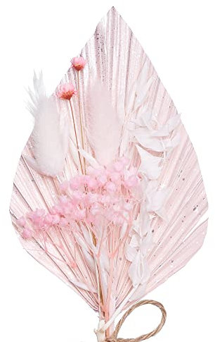 The Baked Studio - Dried Flowers For Cakes Decoration And Crafts With A Pink & Silver Palm Spear (Pink, Silver & White)