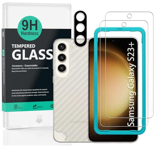 Ibywind Protector de pantalla para Samsung Galaxy S23 Plus/S23+ 5G(6.6),con 2 piezas de Cristal Templado,1 pieza de protector de lente de cámara,1 pieza de película de fibra de carbono trasera