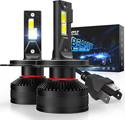 BEAMFLY Bombillas H4 LED 18000LM, HB2 9003 Lampara Faros Delanteros Coche 110W, Kit de Conversión Halógena 12V, 6000K Luces Blancas, Negro