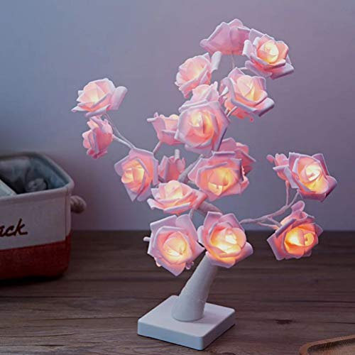 Ghzste Desktop-Rosen-Bonsai-Baum-Lampe Batteriebetriebenes Dekoratives Licht 24 LED Künstliche Blumen-Bonsai-Baum-Lichter, Muttertag, Weihnachten, Valentinstag-Dekor (Rosa)