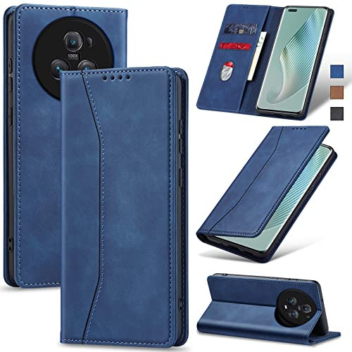 Jasonyu Cover per Honor Magic 5 Pro 5G Flip Custodia in Pelle PU, Cover a Libro Portafoglio, Funzione Supporto, Magnetica, Slot Schede, TPU Bumper Caso Custodia per Honor Magic 5 Pro (Blu)
