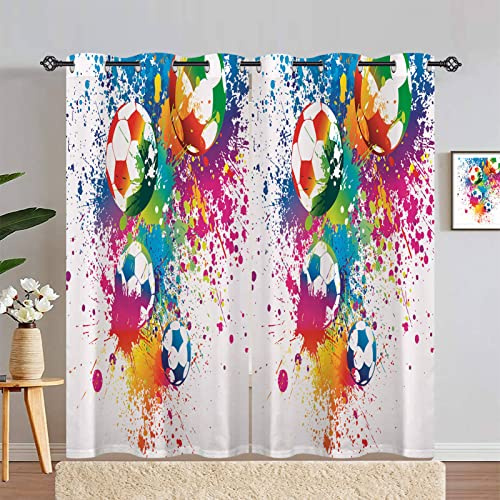 ANHOPE Bunte Aquarell Fußball Verdunklungsvorhänge mit Ösen Blickdichte Gardinen Thermo Vorhänge Blackout Curtain Kinder Jungen Mädchen Wohnzimmer Schlafzimmer Vorhang 2er Set H 229 x B 117 cm