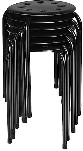 COSTWAY Set di 6 Sgabello Tondo Impilabile in Metallo, Sgabello Cucina Basso per Bambini Adulti, Sgabelli da Bar Casa Ufficio Aule, 30 x 30 x 44,5 cm (Nero)