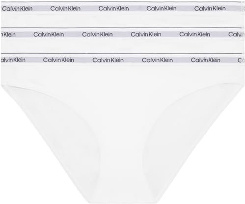 Calvin Klein Donna Slip Taglio Bikini Confezione da 3 Cotone Elasticizzato, Bianco (White/White/White), S
