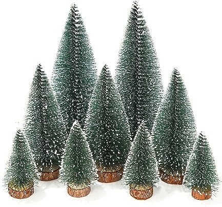 TIDEVAN 9 Stück Weihnachtsbaum Mini Künstlich 10/15/20cm Weihnachts Baum mit Schnee-Effek Klein Weihnachtsdeko für Tischdeko,DIY,Schaufenster,Dekoration, Geschenk(Grün)