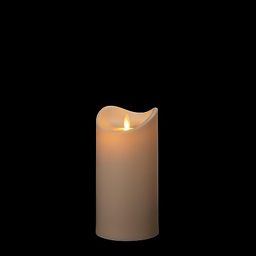 In- & Outdoor LED Kerze mit flackernder Docht-Flamme, Ø 8,9 x 15,3 bis 30 cm, flammenlose Kerzen | Timer, mit beweglicher Flamme, warm-weiß beleuchtet, bis zu 800 Std., creme (ca. Ø 8,9 cm x 19,2 cm)