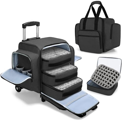 BAFASO Rolling Nail Polish Organizer Holds 144 Bottles, Nail Polish Case with a Detachable Dolly and 3 Removable Cases (Patented Design), Black