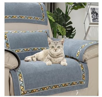 HYRAM Elastische Armlehnenbezüge, Sesselüberwurf Armlehnenschoner,Für Sofa Kopfstützenbezug Für Möbelbezüge, Armlehnenschoner,Weiche Abnehmbar Sesselbezüge (1 Seater(4pcs),Blue Gray)