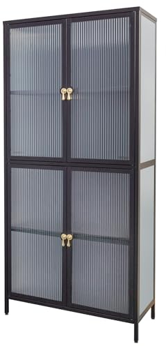 Riess Ambiente Moderne Vitrine Amsterdam 180cm schwarz Gold Riffelglas Metall Highboard Schrank, stylische Anrichte für Dein Wohnzimmer