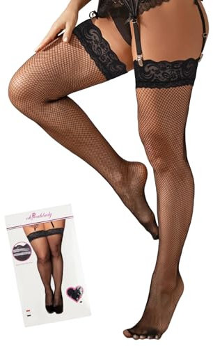 ohyeahlady Bas pour Porte-jarretelles Femme Sexy Grande Taille Collant Porte Jarretelle Dentelle Bas Résille Autofixant Silicone Antidérapant Tenue Coquine Hot Lingerie Sexy Noir,XS-M