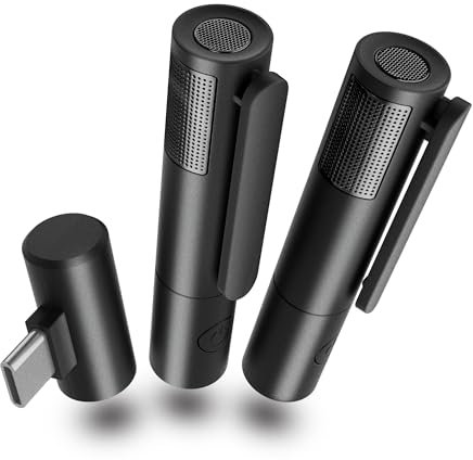 EACHWELL Wireless Lavalier Microphone, Light as air, Minimalist Design Wireless Mic for iPhone15 16/iPad, Wireless Clip on Microphones, for Video Recording, TikTok.(Type-C, Black)