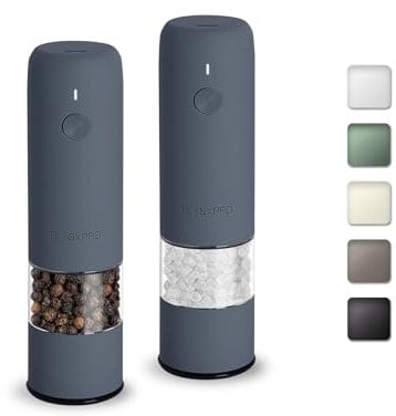TLYSXPRO Small Electric Salt and Pepper Grinder Set, USB Rechargeable, Automatic Pepper Mill Grinder with Adjustable Coarseness, Electric Salt Shakers, One Hand Operation, Kitchen (2 Packs, Blue-Grey)