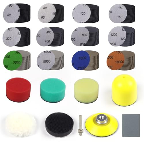 130PCS 2 Inch Sanding Discs Assorted 60-1000Grit Sanding Drill Attachment Silicon Carbide Sandpaper for Metal Wet/Dry Sander Pads with 1/4” Shank Backing，Manual Sanders for Drill Grinder Rotary Tools