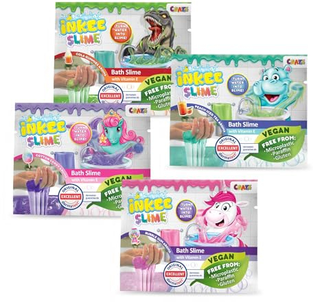 INKEE Bath Slime Mini - Pack de 4 Sobres para la Bañera, Convierte el Agua en Slime, Surtido de 4 Colores y Aromas