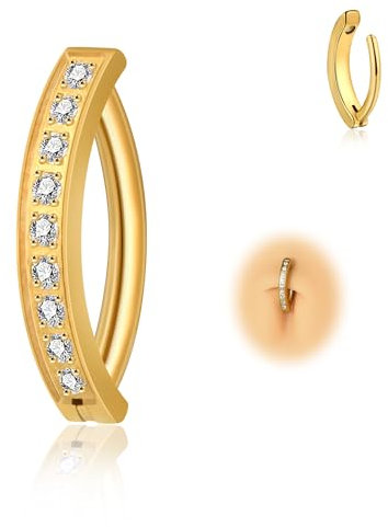 Candyfancy 14G Clicker Bauchnabelpiercing Titan Antiallergie Bauchnabelpiercing Gold 12mm Zirkonia Nabelpiercing Belly Piercing Bauchnabel Körperschmuck für Damen Herren