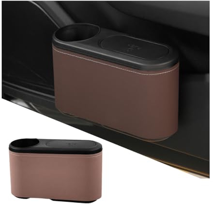 Adunsiaoto Auslaufsicherer Fahrzeug-Mülleimer, Wasserdichte Automotive Trash Can Mini Car Bin Mit Deckel, Praktischer Auto Mülleimer Mit Deckel Wasserdicht(Braun)