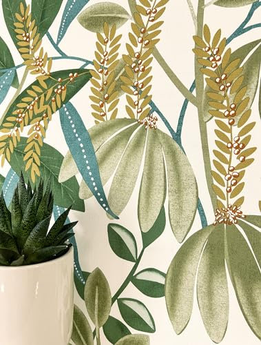 Newroom Tapete Grün Vliestapete Dschungel - Mustertapete Modern Moosgrün Blau Palmen Blätter Dschungeltapete Tropisch Blumentapete Palmenblätter inkl. Tapezier-Ratgeber