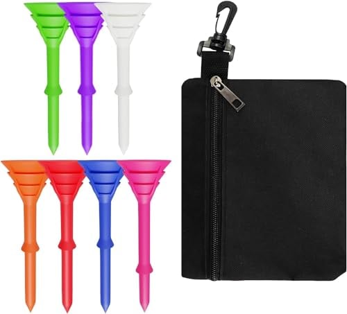 60 Pack Golf Tees Plastic 3 1/4 inch Bulk Big Cup Unbreakable Mixed Color with Gift Pouch Bag, Reduce Friction Side Spin Durable Stable 83mm Long Tee for Golfer Practice Men Women
