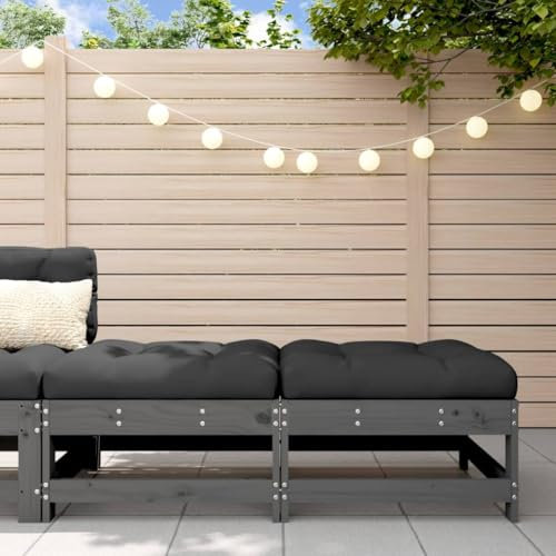 Homgoday Lot de 2 tabourets de jardin, avec coussins, repose-pieds en bois de pin massif, pour balcon, terrasse, gris