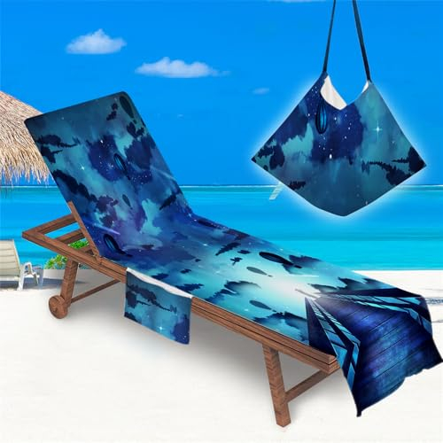 Morbuy Sun Lounger Towel with Pockets, 3D Hot Air Balloon Beach Chair Cover Soft Microfiber Towel Sunbed Beach Towels Compact Portable for Summer Garden Swim Pool SPA (Shooting star,73x210cm)