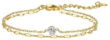 vissen Bracelet Plaqué Or Et Zirconium Femme Acier Inoxydable Bracelets En Couches Avec Pendentifs Rond Zirconium