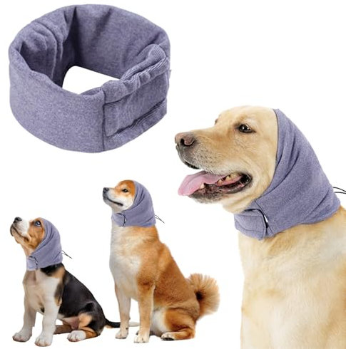 Yanmucy Gehörschutz Hund Einstellbare Klettverschluss Hund Ohrenwärmer für Angst Relief Haustier Snood Ohrenschutz für Hund Hals und Ohren wärmer für die Reduzierung von Lärm