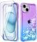 Pilaru Lovely for iPhone 15 Case[2 Screen Protector] Clear Liquid Heart Glitter Soft TPU Cover Transparent Girly Shockproof Protective Phone Case for iPhone 15,Purple/Teal