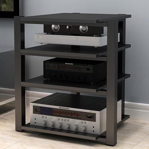POWRZZZY AV-Medienständer Robustes Audiokomponenten-Rack 40cm Hoch Großer Audio und Video-Medienständer Mehrschichtiges Bodenstehendes Audio-Rack for das Wohnzimmer im Heimkino(Dark Black,70x55x90cm)