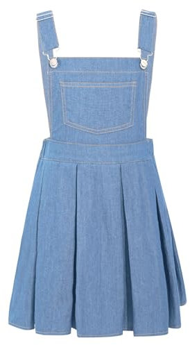 inhzoy Abito Casual Senza Maniche con Bretelle Regolabili Bambina Vestito da Compleanno Scuola Vacanza in Denim Gonna di Jeans Overall Dress Salopette di Jeans con Tasca Azzurro 11-12 Anni