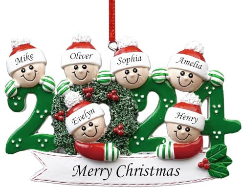 witfox 2024 Personalised Christmas Ornaments - Customised Ornaments for Family of 2-6, with Name, Snowman Wreath